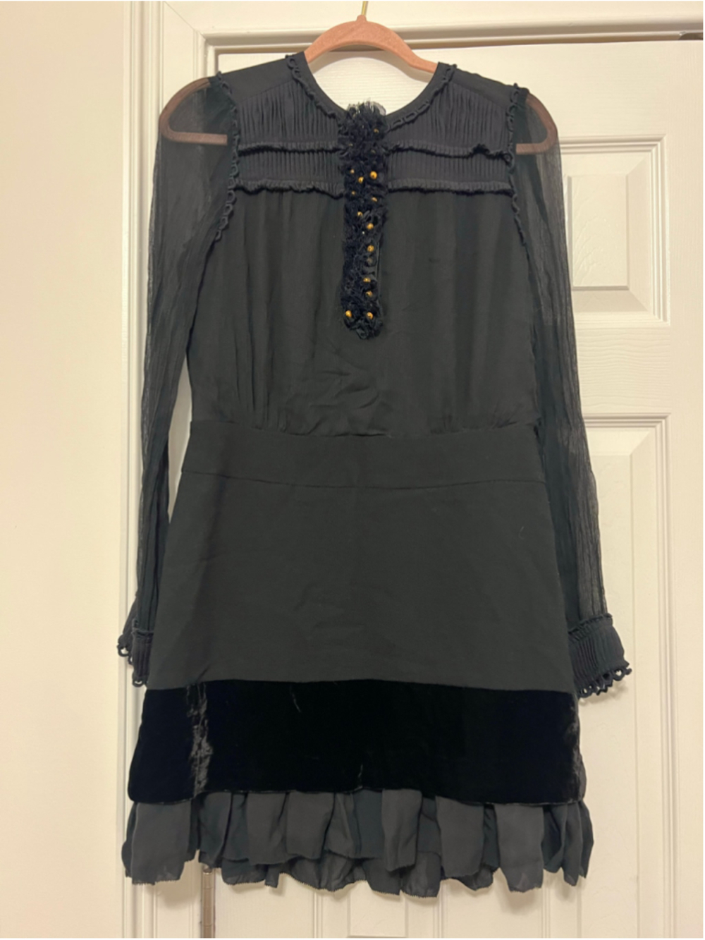 Women's Tory Burch Black Silk Long Sleeve Mini Cocktail Dress, Size 8